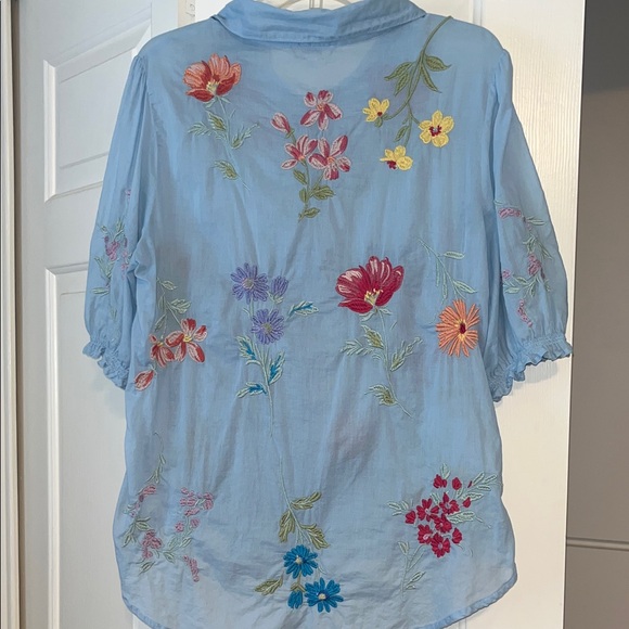Johnny Was Multicolor Embroidered Blue Blouse - Picture 8 of 12